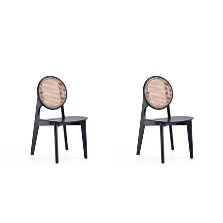 MANHATTAN COMFORT Versailles Round Dining Chair in Black and Natural Cane, Set of 2 DCCA11-BK